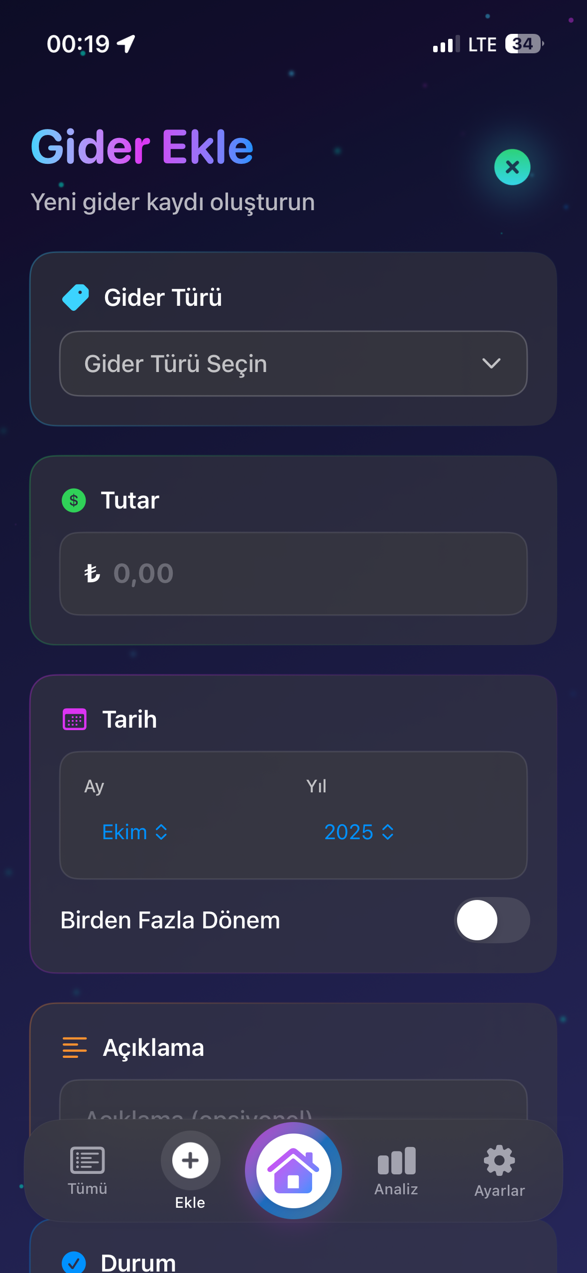 Fatura Ekle ekran görüntüsü